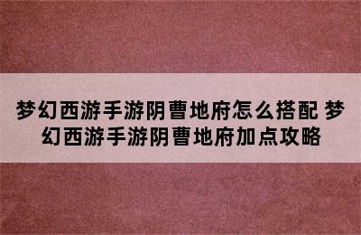 梦幻西游手游阴曹地府怎么搭配 梦幻西游手游阴曹地府加点攻略